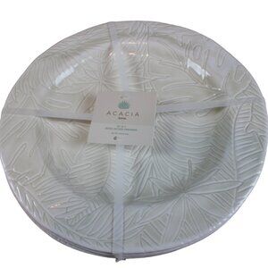 Acacia Home Melamine Dinner Plate Set 4 Tropical Leaf Ivory Off White 11" NWT